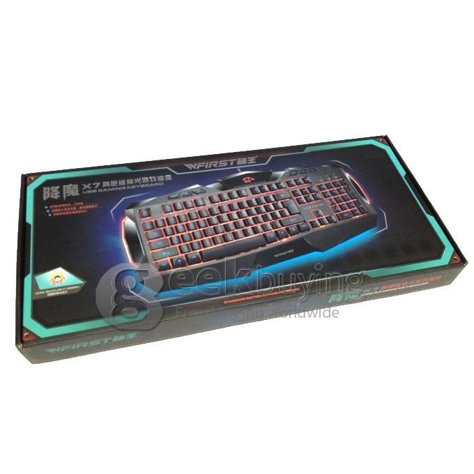 WFIRST X7 USB Wired 104-Key Gaming Keyboard with 3 Color LED Backlight for Computer and Laptop - Black