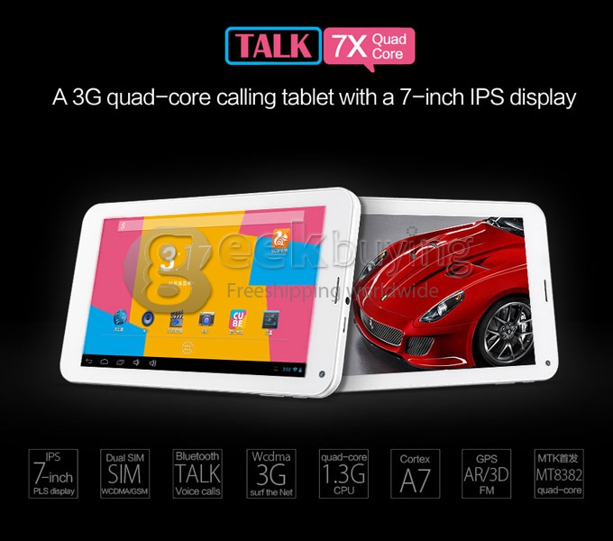 Cube TALK 7X U51GT MTK8382 Quad Core 7 Inch Android 4.2 OS 3G Phablet Tablet PC 1GB RAM 8GB ROM Capacitive Touch Screen 1024*600 - White