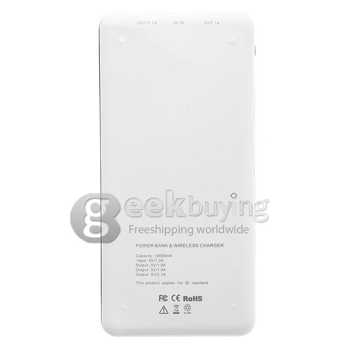 QI Standard Wireless Charger With 10000mAh Power Bank for Nexus 5/4 Samsung Note 4 - White