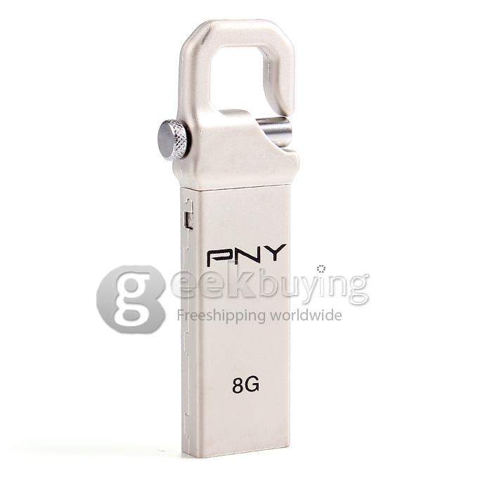 PNY Hook 8GB USB 2.0 Steel Flash Drive U Disk Memory Stick USB Drive - Silver