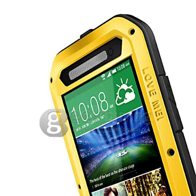 Lovemei Aluminum Powerful Shockproof Gorilla Glass Metal Case Cover for HTC E8 - Yellow