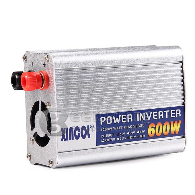 XINCOL Ultra Compact 600W Car DC 12V to AC 220V USB Power Inverter - Silver