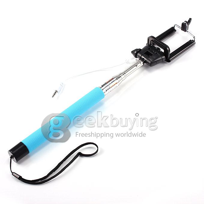 Extendable Stretch Wired Self-timer Selfie Monopod Stick Handheld for iPhone & Samsung Smartphone (100cm) - Blue