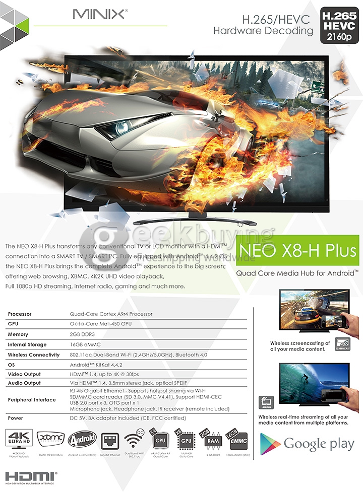 Bundle MINIX NEO X8-H Plus Amlogic S812-H Quad Core Android 4.4 Mini TV Box + Tronsmart Mars G01 2.4GHz Wireless Gamepad