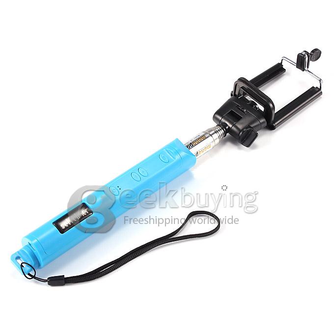 Extendable Stretch Wireless Bluetooth Self Camera Monopod Handheld Selfie Stick Support Remote Shutter (110cm) - Blue