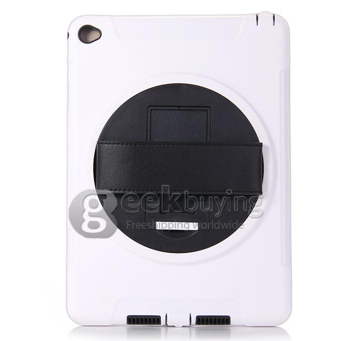 New Silicon 360 Full Degree Rotating Case Cover with Hand Tether Strap for Apple iPad Air 2 - White