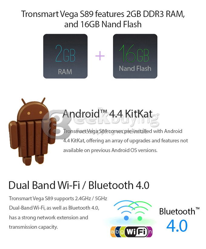 Tronsmart Vega S89 Amlogic S802 2.0GHz Quad Core Android TV BOX 2G/16G Dual Band WIFI 2.4G/5G Bluetooth4.0 XBMC - Black