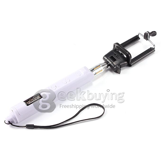 Extendable Stretch Wireless Bluetooth Self Camera Monopod Handheld Selfie Stick Support Remote Shutter (110cm) - White