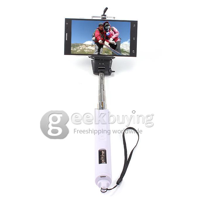 Extendable Stretch Wireless Bluetooth Self Camera Monopod Handheld Selfie Stick Support Remote Shutter (110cm) - White