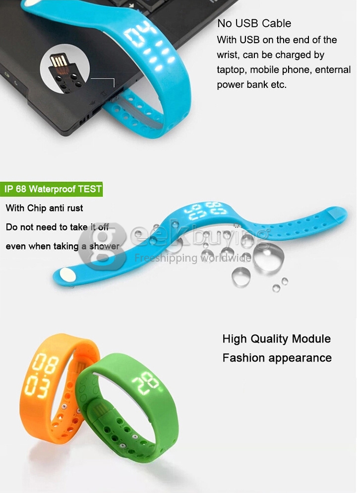 W2 Multi-function USB LED 3D Smart Wrist Band Watch Support Time Calorie 3D Pedometer Temperature Sleep Health Monitor - Yellow