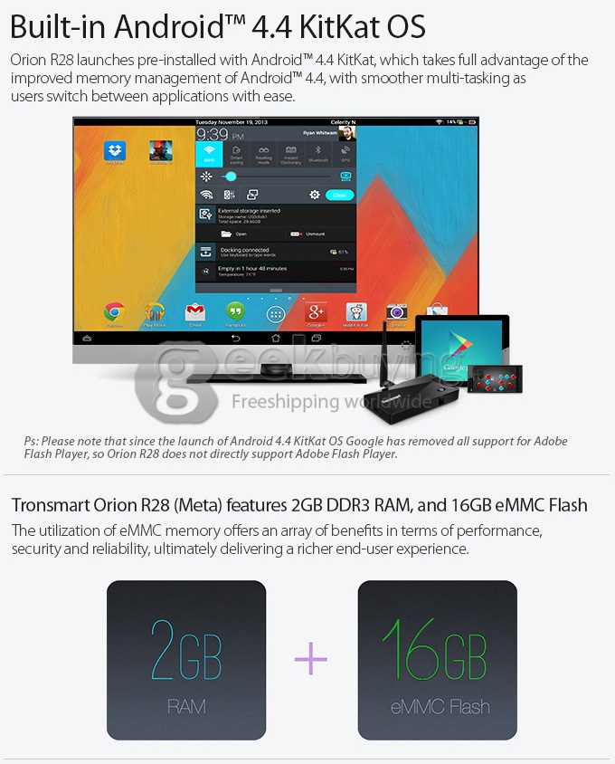 Tronsmart Orion R28 Meta RK3288 Quad Core 1.8GHz Android 4.4 4K TV Box HDMI HDD Player 2G/16G Support 2.4G/5G Wifi Bluetooth OTA OTG