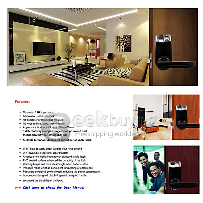 NEW ADEL LS911 Biometric Fingerprint Password Door Lock L-R-Handle-S1 - Black