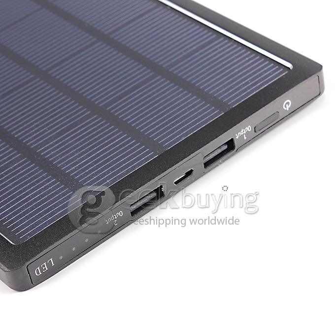 Aluminum Mobile 10000mAh Dual USB Charger Solar Power Bank 1A/2A for iPhone/iPad/Galaxy Pad - Black