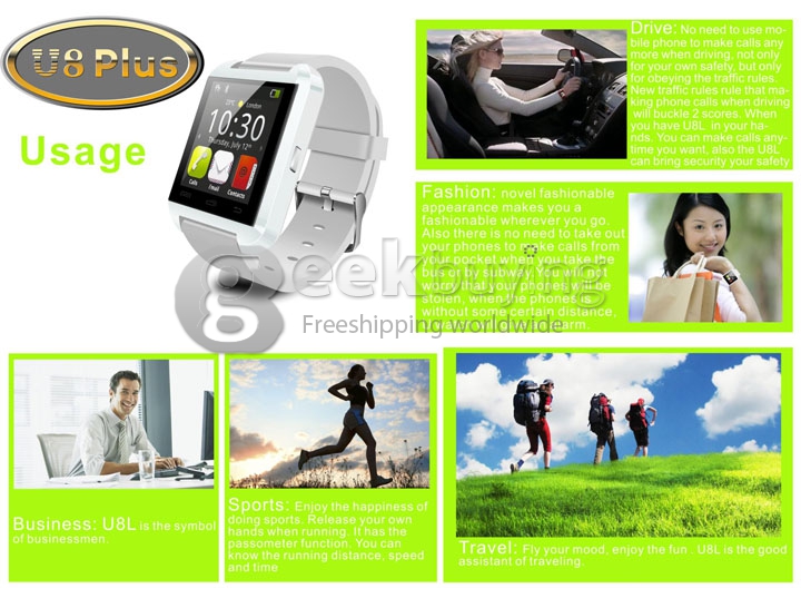 [UK Stock] U8 Plus Touch Screen Bluetooth 4.0 Smart Wrist Watch Anti-lost Remote Camera for iPhone Android Phone - Black