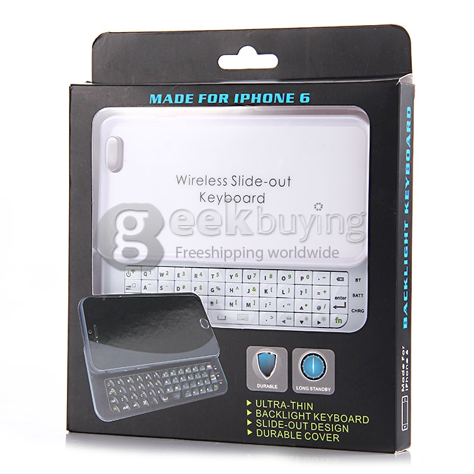 New Mini Wireless Bluetooth Keyboard Sliding Slide Out Keyboard Case Cover for iPhone6 - White