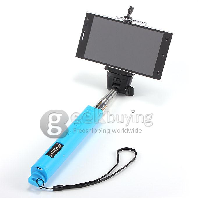 Extendable Stretch Wireless Bluetooth Self Camera Monopod Handheld Selfie Stick Support Remote Shutter (110cm) - Blue