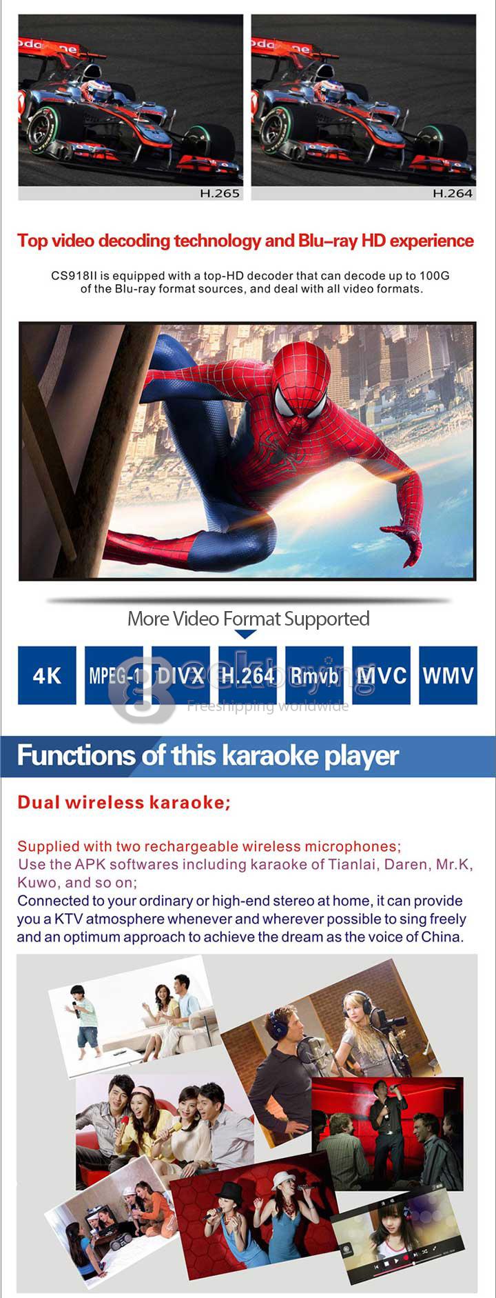 Karaoke System CS4K RK3288 Quad Core Android 4.4 Mini TV BOX HDMI HDD Player 2G/8G 2.4G/5G WIFI Bluetooth 5.0mp Camera Wireless Microphone