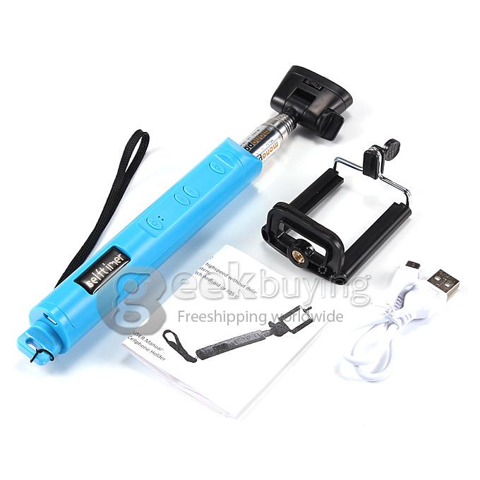 Extendable Stretch Wireless Bluetooth Self Camera Monopod Handheld Selfie Stick Support Remote Shutter (110cm) - Blue