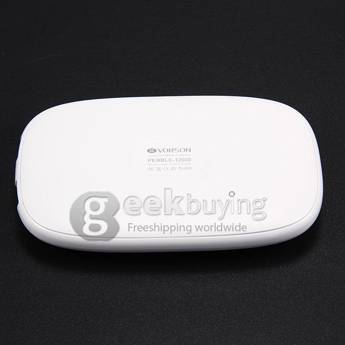 Vorson Pebble 12000mAh Dual USB Power Bank External Battery 1A/2.1A with Digital Display for Smartphone Tablet - White