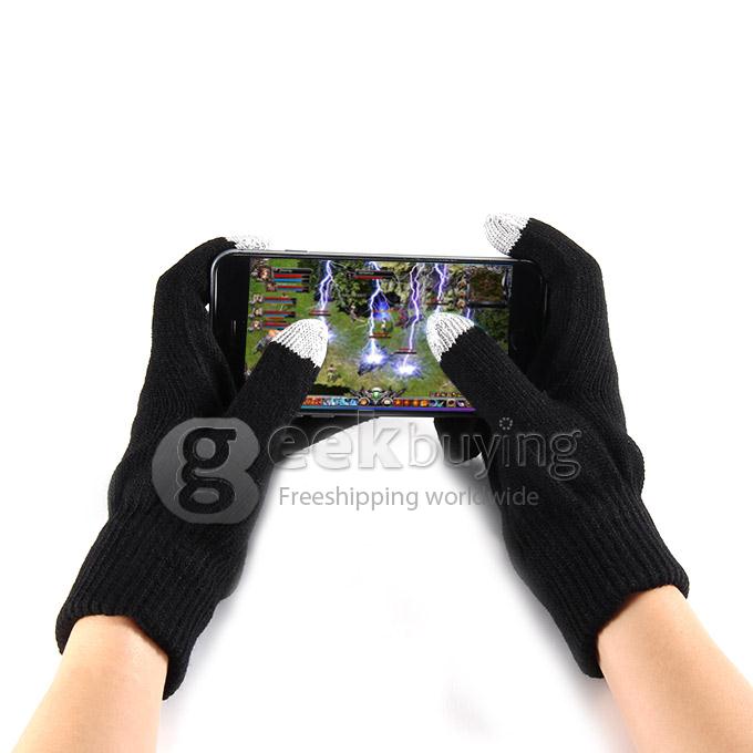 [Hiszpania Stock] Unisex Magic Pojemność ekranu dotykowego Rękawice tekstowe Stretch Winter Knit dla Smartphone Tablet Iphone - Black