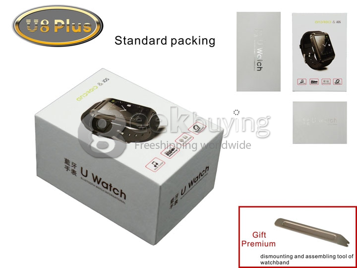 U8 Plus Bluetooth Touch Screen Bluetooth 3.0 Smart Wrist Watch Anti-lost Remote Camera for iPhone Android Phone - White