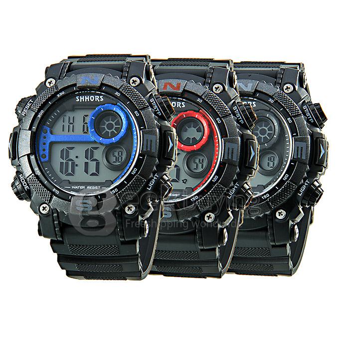 SHHORS 805 Fashion LED Waterproof 30M Rubber Band Digital Quartz Sport Wrist Watch for Man - Blue
