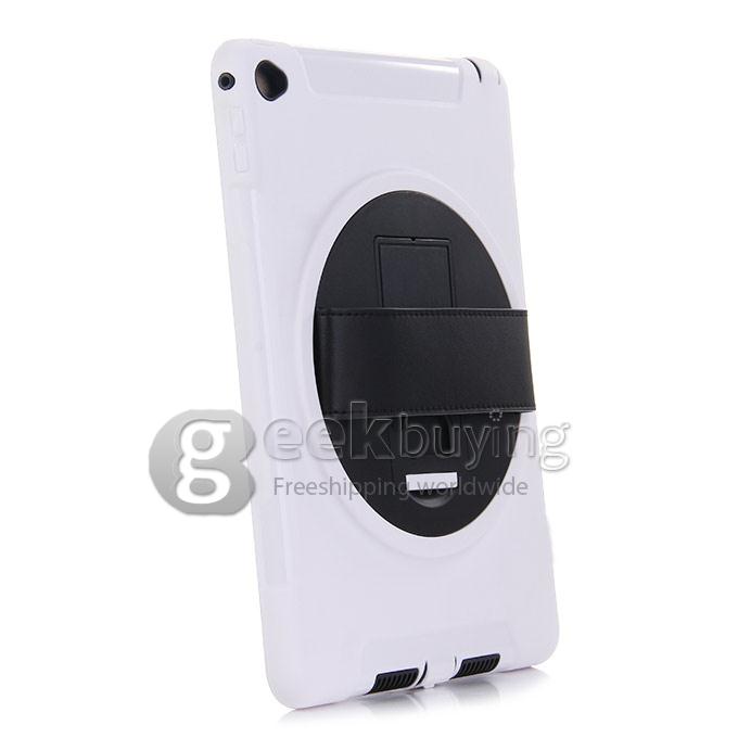 New Silicon 360 Full Degree Rotating Case Cover with Hand Tether Strap for Apple iPad Air 2 - White