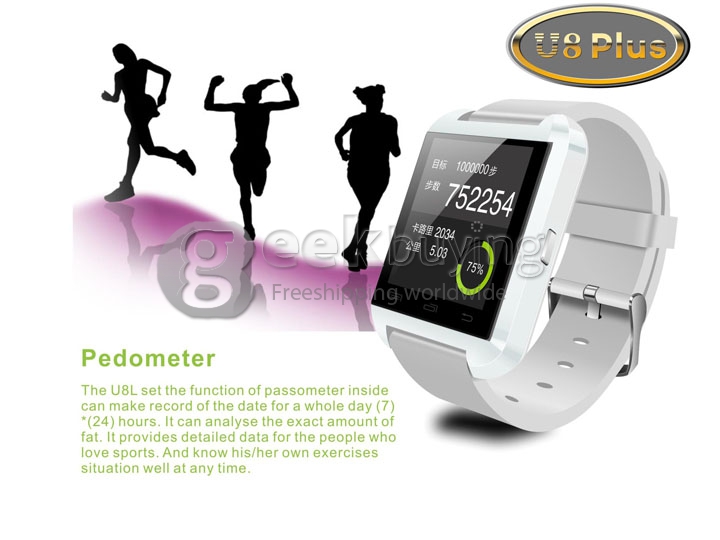 U8 Plus Bluetooth Touch Screen Bluetooth 3.0 Smart Wrist Watch Anti-lost Remote Camera for iPhone Android Phone - White