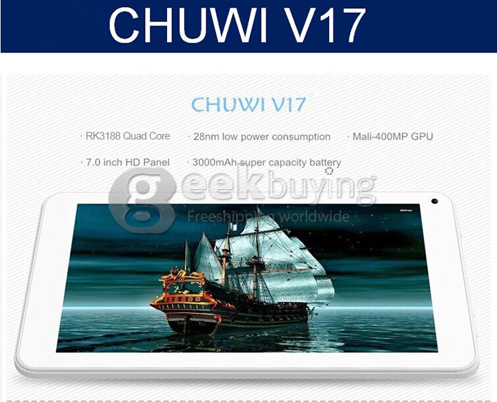 CHUWI V17HD RK3188 Quad Core 7 Inch Android 4.4 OS Tablet PC 1GB RAM 8GB ROM IPS Capacitive Touch Screen 1024*600 White