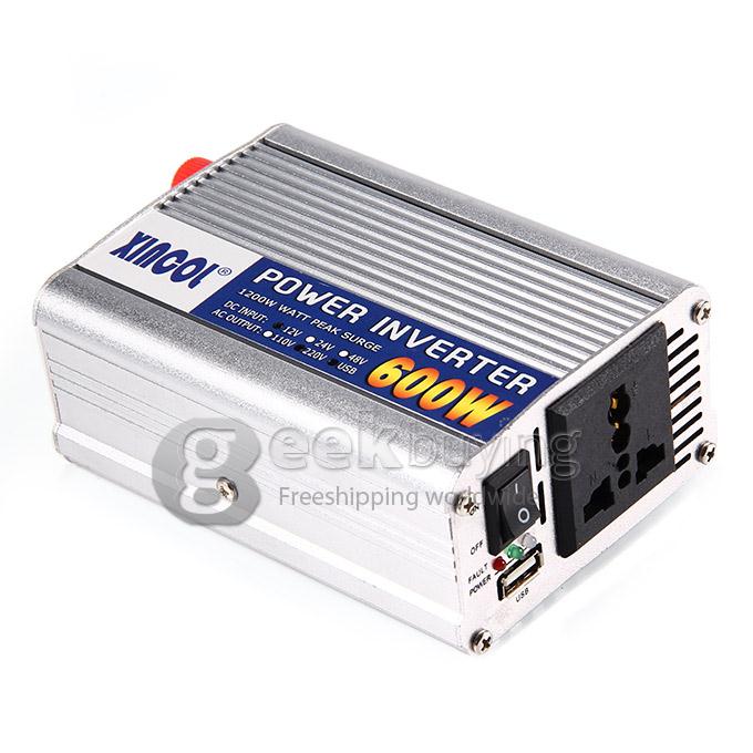 XINCOL Ultra Compact 600W Car DC 12V to AC 220V USB Power Inverter - Silver