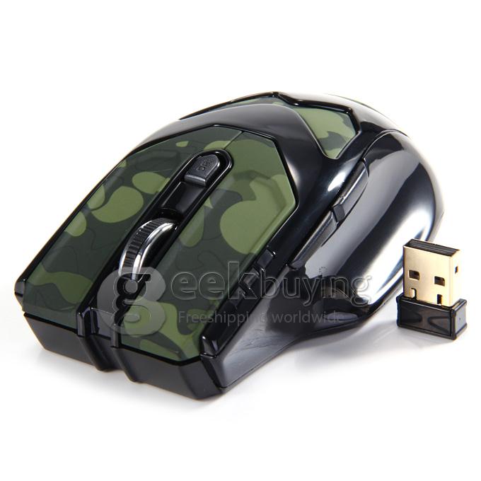 L-535 2.4GHz Wireless 1600DPI USB Optical Mouse with USB Receiver for PC Notebook TV Box - Camouflage Green