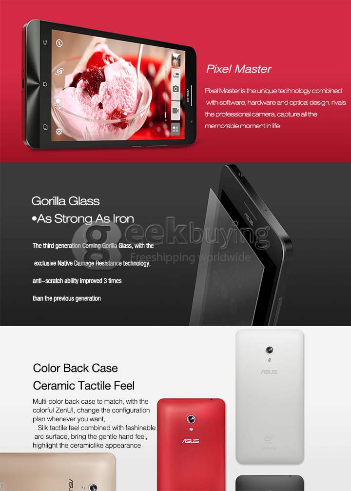 [HK Stock]ASUS Zenfone 6 1280*720 Pixels Intel Z2580 Quad Core 2.0GHz SmartPhone 6.0 Inch Android 4.3 2GB RAM 16GB ROM 3G HD 13.0MP - White