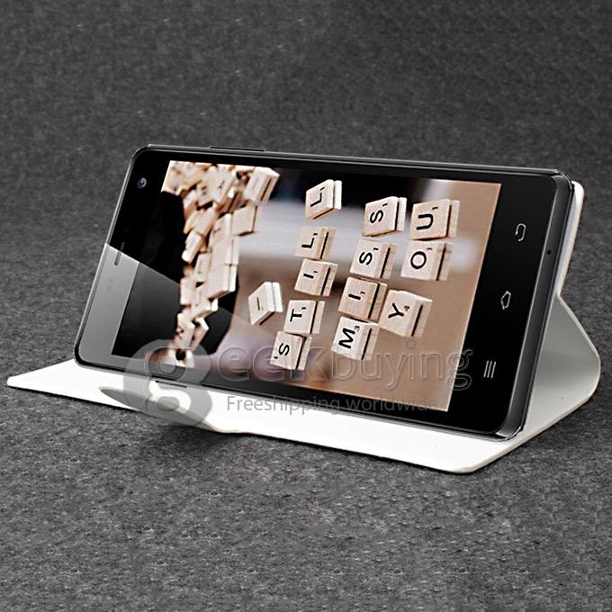 Protective PU Leather Hard Case Flip Cover Shell for THL 5000 - White