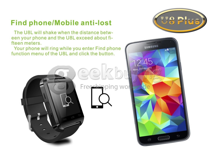 [UK Stock] U8 Plus Touch Screen Bluetooth 4.0 Smart Wrist Watch Anti-lost Remote Camera for iPhone Android Phone - Black