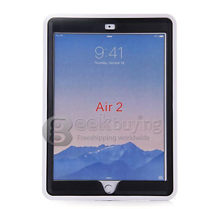 New Silicon 360 Full Degree Rotating Case Cover with Hand Tether Strap for Apple iPad Air 2 - White