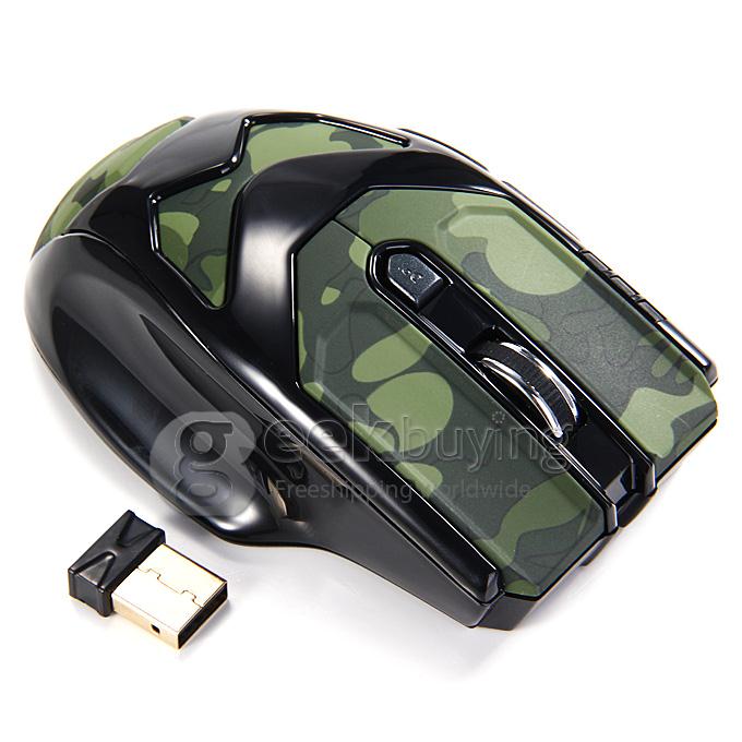 L-535 2.4GHz Wireless 1600DPI USB Optical Mouse with USB Receiver for PC Notebook TV Box - Camouflage Green