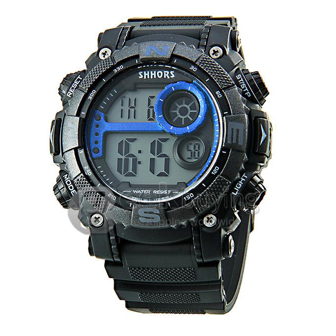 SHHORS 805 Fashion LED Waterproof 30M Rubber Band Digital Quartz Sport Wrist Watch for Man - Blue