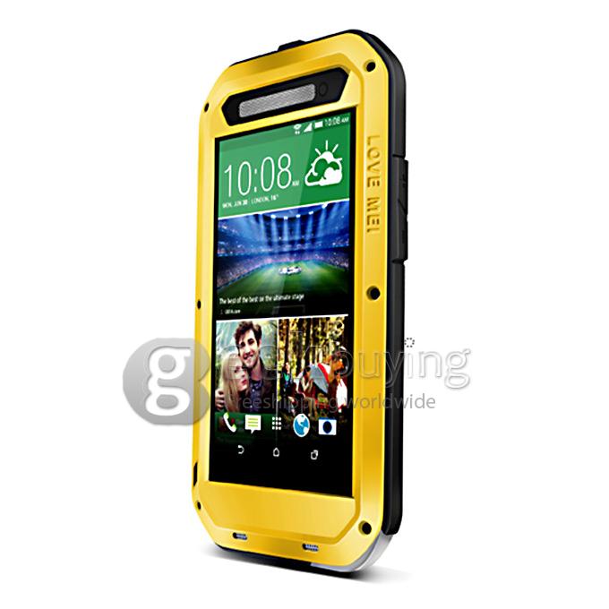 Lovemei Aluminum Powerful Shockproof Gorilla Glass Metal Case Cover for HTC E8 - Yellow
