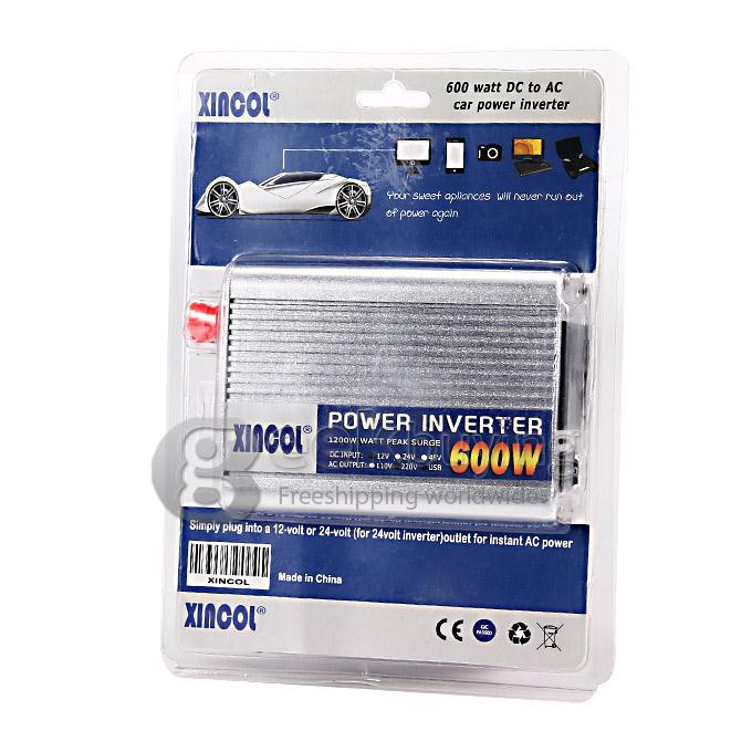 XINCOL Ultra Compact 600W Car DC 12V to AC 220V USB Power Inverter - Silver