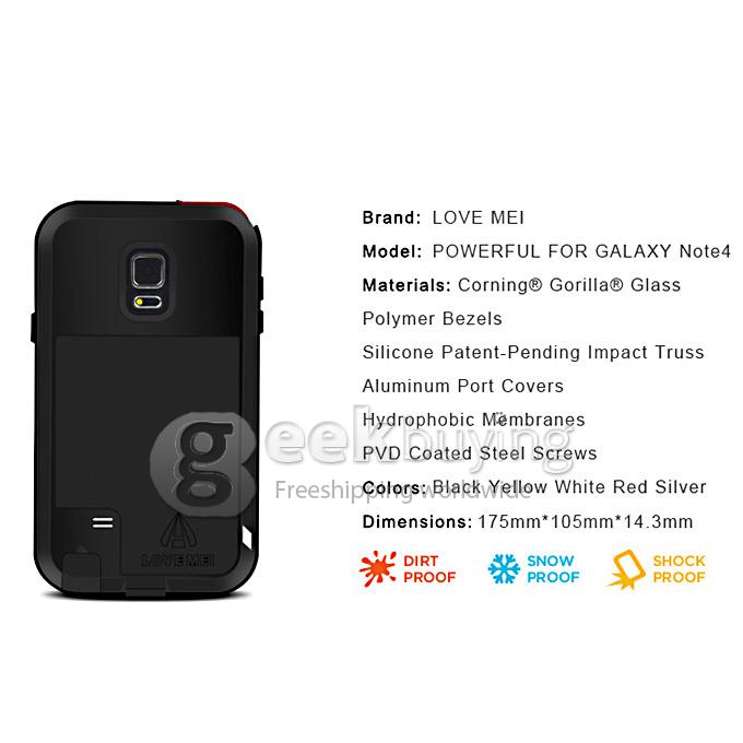 [France Stock] Lovemei Aluminum Powerful Shockproof Gorilla Glass Metal Case Protective Cover for Galaxy Note4 N9100 - Black