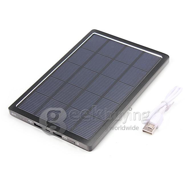 Aluminum Mobile 10000mAh Dual USB Charger Solar Power Bank 1A/2A for iPhone/iPad/Galaxy Pad - Black