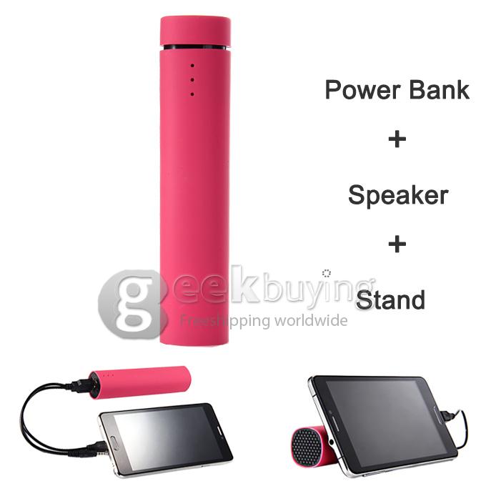 3 IN 1 Portable 4000mAh Power Bank Battery Charger + Speaker + Stand for Smartphone - Rose Red