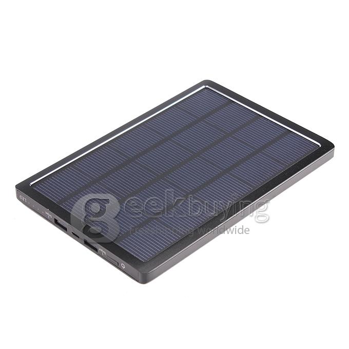 Aluminum Mobile 10000mAh Dual USB Charger Solar Power Bank 1A/2A for iPhone/iPad/Galaxy Pad - Black