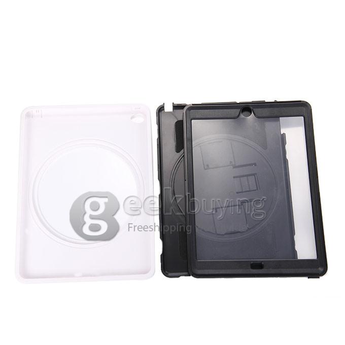 New Silicon 360 Full Degree Rotating Case Cover with Hand Tether Strap for Apple iPad Air 2 - White