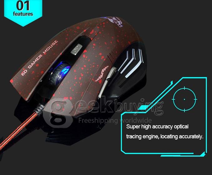 WEYES MS-929 Wired 6-Key USB 2.0 800 / 1000 / 1600 / 2400dpi Optical Gaming Mouse - Black + Red