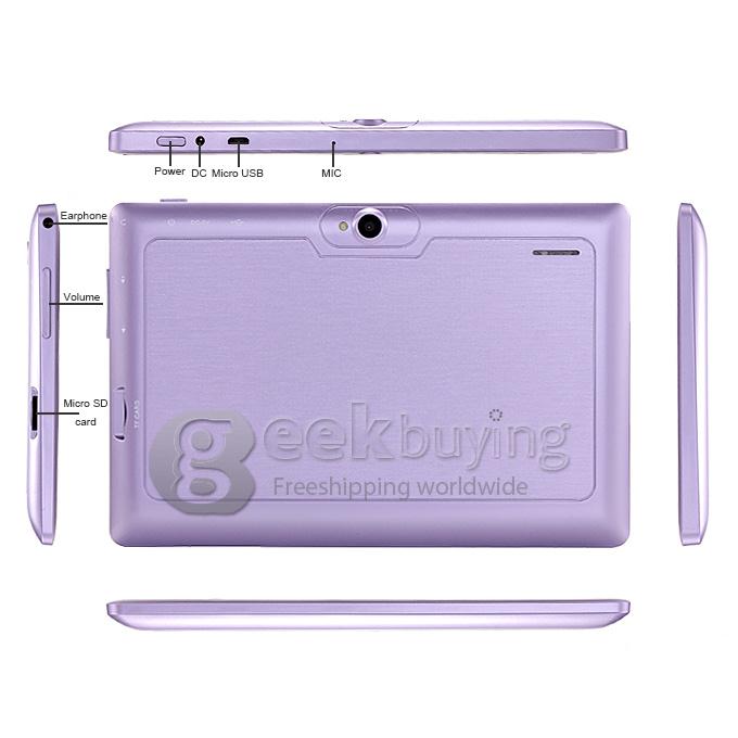 Q90 Allwinner A23 7 Inch Tablet PC Android 4.4 OS 4GB ROM Capacitive Touch Screen Dual Cameras - Purple