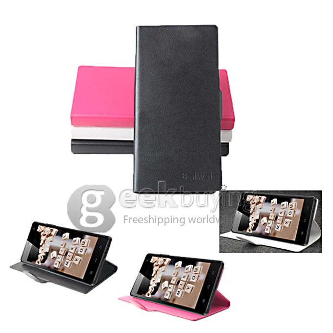 Protective PU Leather Hard Case Flip Cover Shell for THL 5000 - White