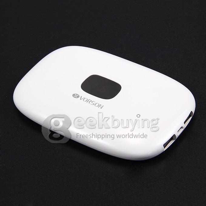 Vorson Pebble 12000mAh Dual USB Power Bank External Battery 1A/2.1A with Digital Display for Smartphone Tablet - White