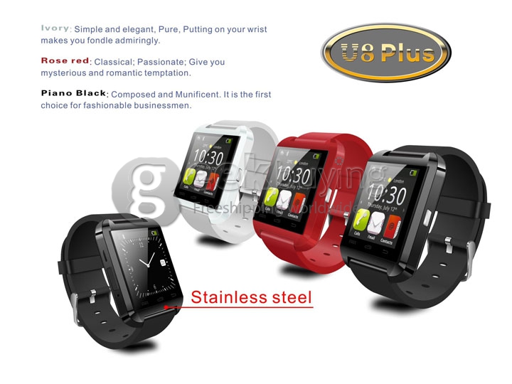 U8 Plus Bluetooth Touch Screen Bluetooth 3.0 Smart Wrist Watch Anti-lost Remote Camera for iPhone Android Phone - White