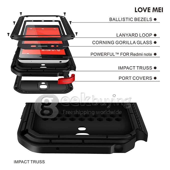 LOVE Mei Waterproof Shockproof Dustproof Protective Metal Case Gorilla Glass for 5.5